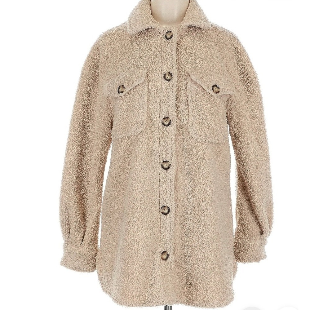 Bagatelle Collection Womens Large Beige Sherpa Shacket Button Front Shirt Jacket